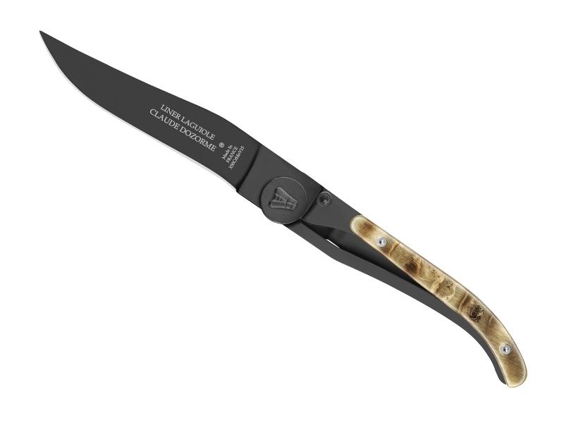 Couteau pliant Laguiole C. Dozorme Liner Lock, full black - manche 11 cm corne de bélier