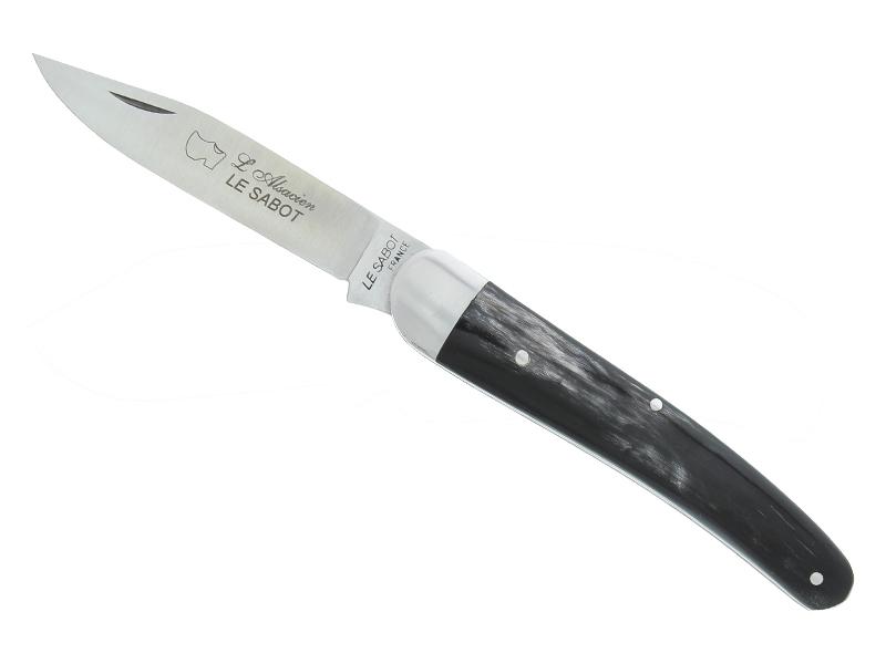 Couteau pliant Au Sabot l'Alsacien, lame acier carbone XC 75 - manche 10 cm corne