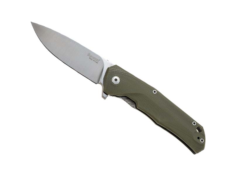 Couteau pliant Lionsteel TRE - manche G10 vert au recto / titanium gris au verso