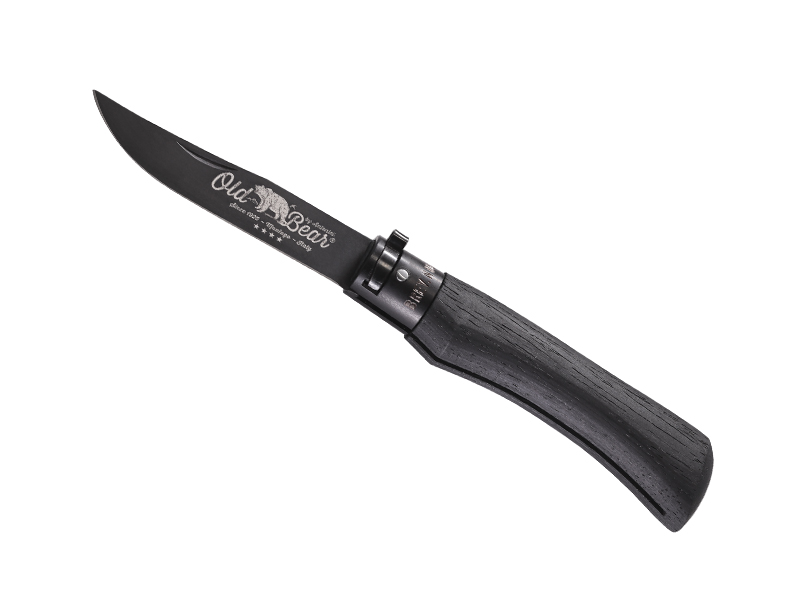 Couteau pliant Old Bear virole noire Total black taille XL - manche 13 cm bois d'ayous stratifié noir