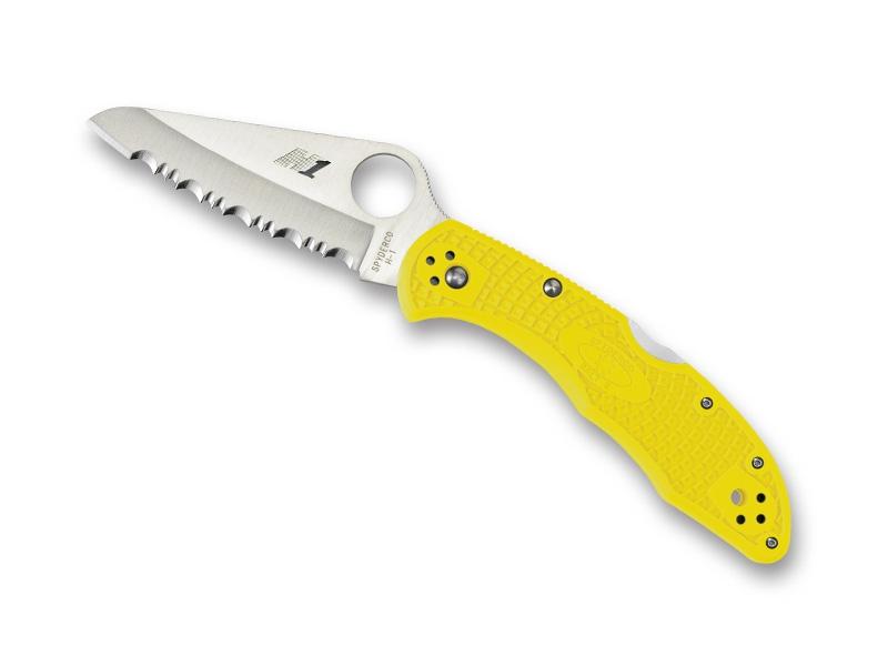 Couteau pliant Spyderco Salt 2 - manche 10 cm jaune - lame dentée