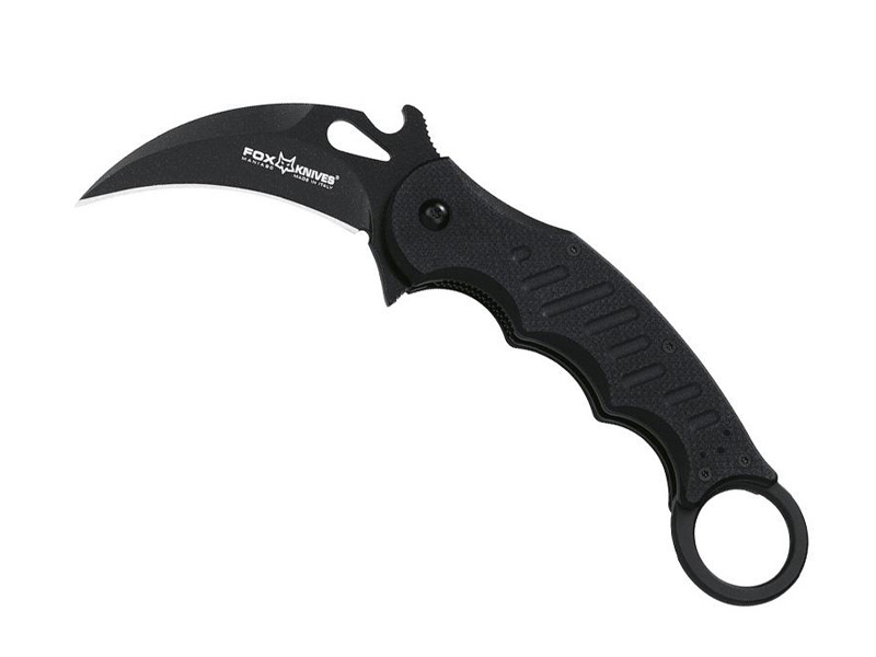 Couteau Fox Karambit - manche 10 cm (12 cm avec anneau) G10 noir