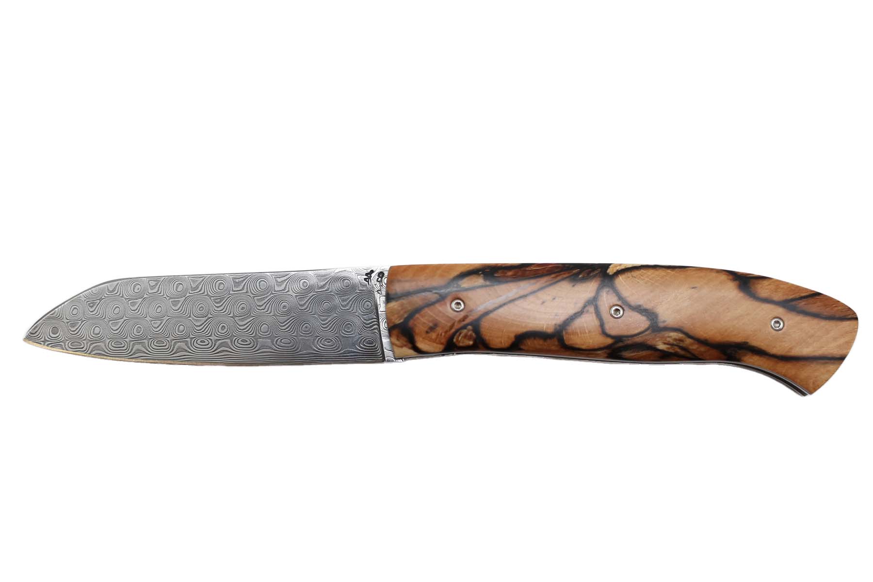 Couteau Artisanal de Joël Grandjean , hêtre echauffé - Damasteel rose