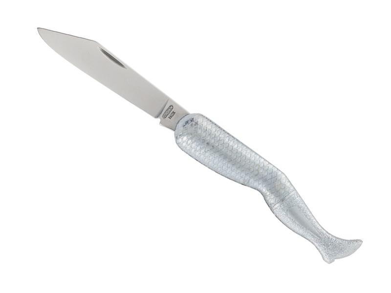 Couteau pliant Mikov, lame acier inox 420 - manche 7,5 cm motif jambe zinc argenté
