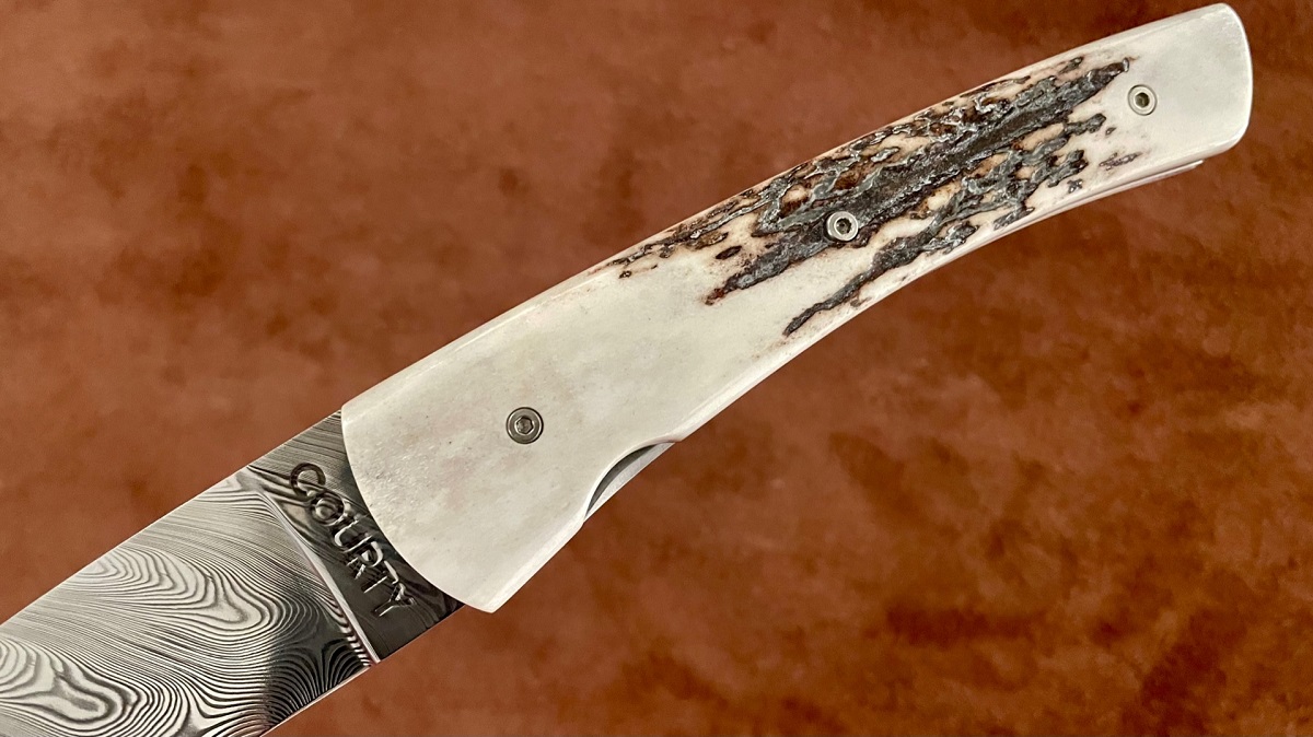 Couteau pliant Perceval "Le Six" bois de cerf - damas - Courty