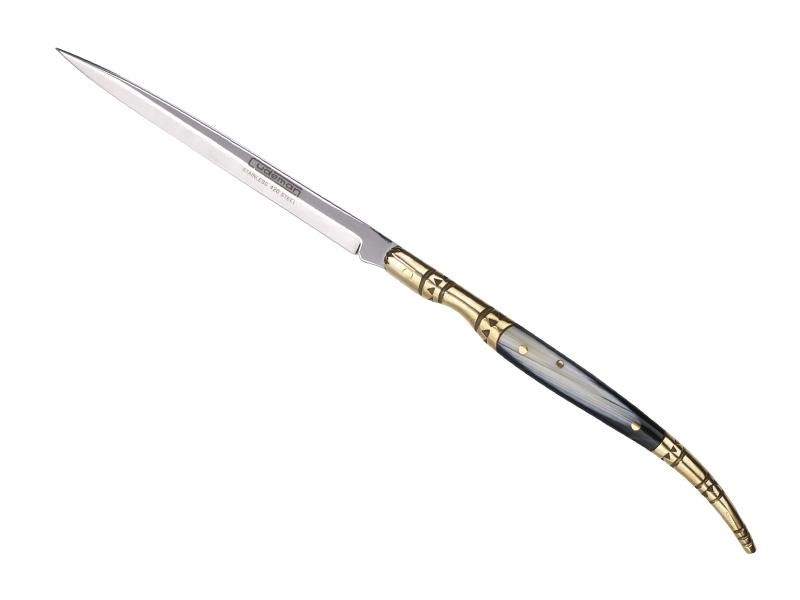 Couteau stylet CUDEMAN, lame étroite acier - manche 12 cm façon corne