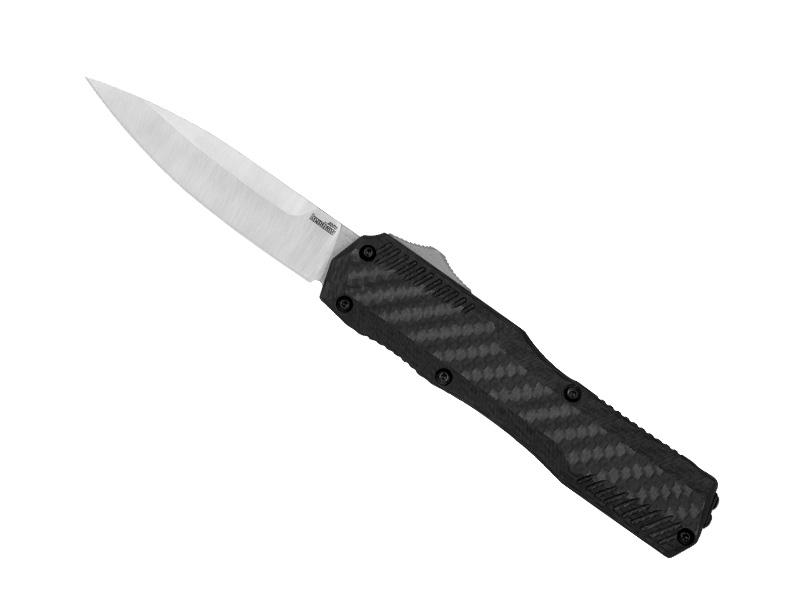 Couteau pliant automatique Kershaw Livewire - manche 12 cm aluminium 6061-T6 anodisé noir avec insert fibre de carbone au recto