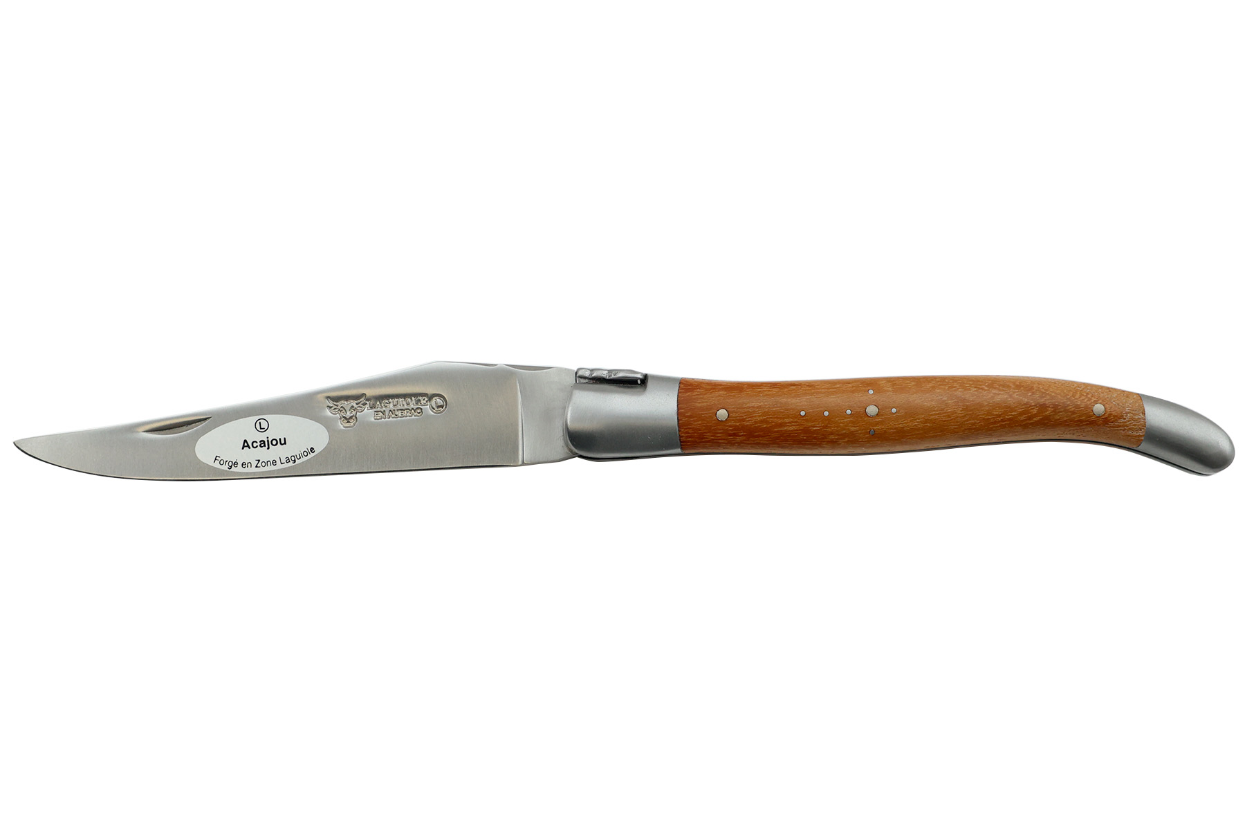 Couteau pliant Laguiole en Aubrac 12 cm - double mitres manche en Acajou - Ressort forgé
