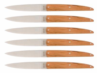 Coffret 6 couteaux de Table Arbalète G. David - manche 23 cm olivier