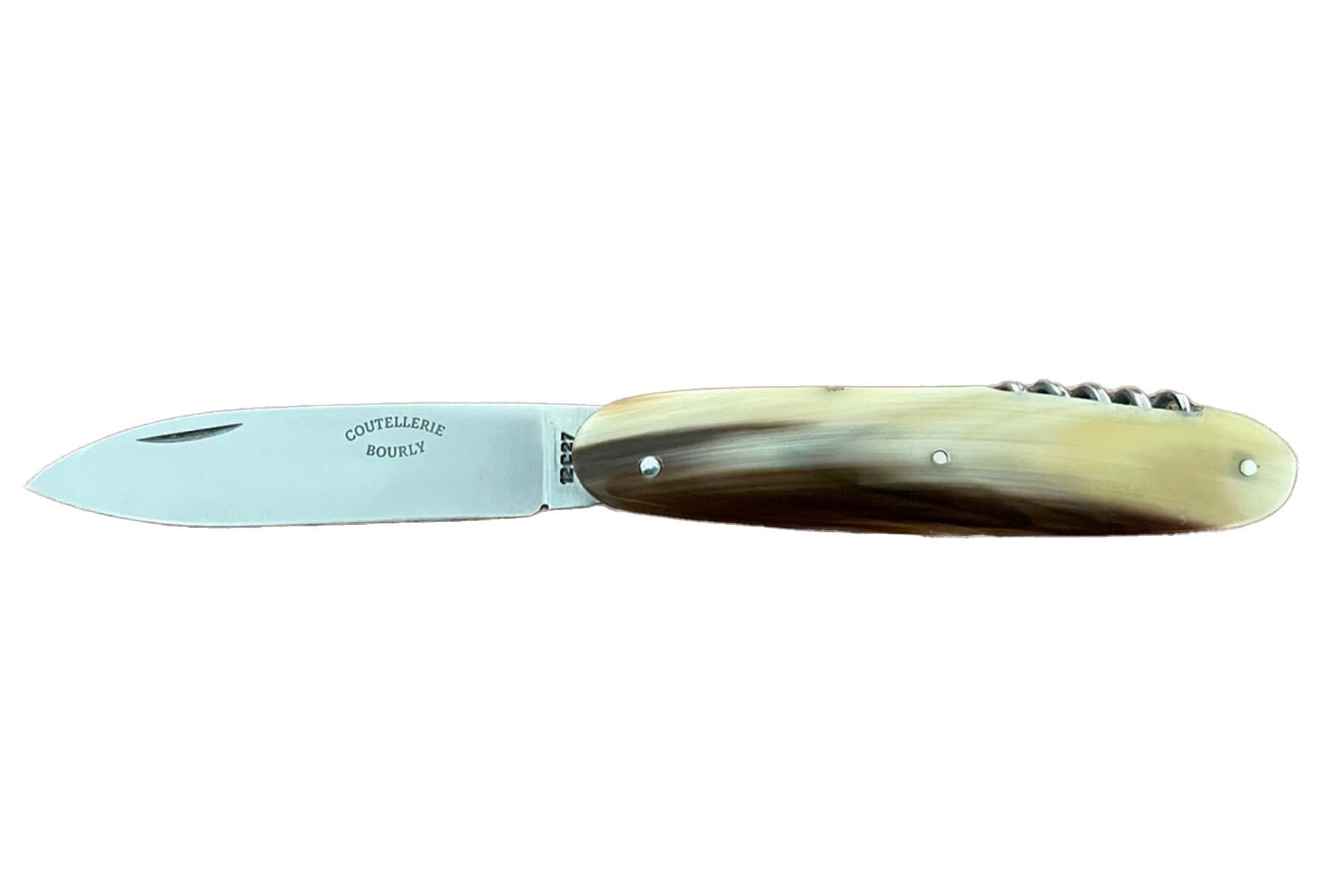 Couteau pliant modèle "Navette" par la Coutellerie Bourly corne blonde 12C27 - 2 Pièces