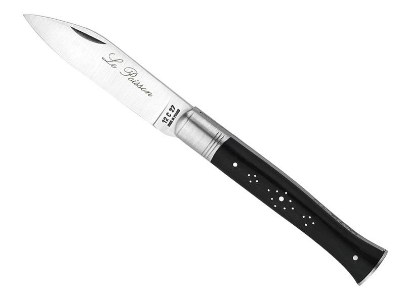 Couteau pliant Le Fidele Poisson - manche 11,5 cm ébène avec extrémité bourre-pipe