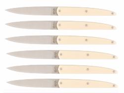 Coffret 6 couteaux de table G. David Arbalète - manche acrylique crème 23 cm