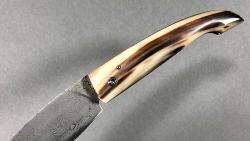 Couteau l'Ariégeois corne blonde Damasteel par la coutellerie Savignac