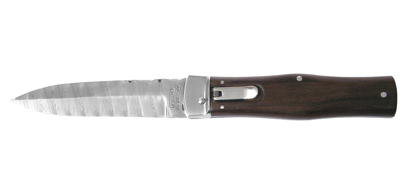 Couteau automatique Mikov - manche 12 cm noyer lame damas
