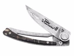 Couteau C. Dozorme Le Thiers Liner Lock - manche 11 cm damas et corne de bélier