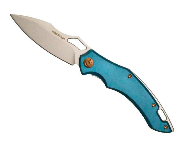 Couteau Fox Edge Sparrow - lame à trou acier sablé - manche 11 cm alu bleu