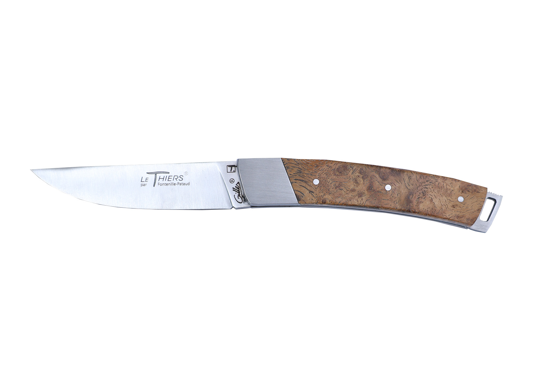Couteau Le Thiers Pocket de Fontenille Pataud fait main - loupe d'amboine