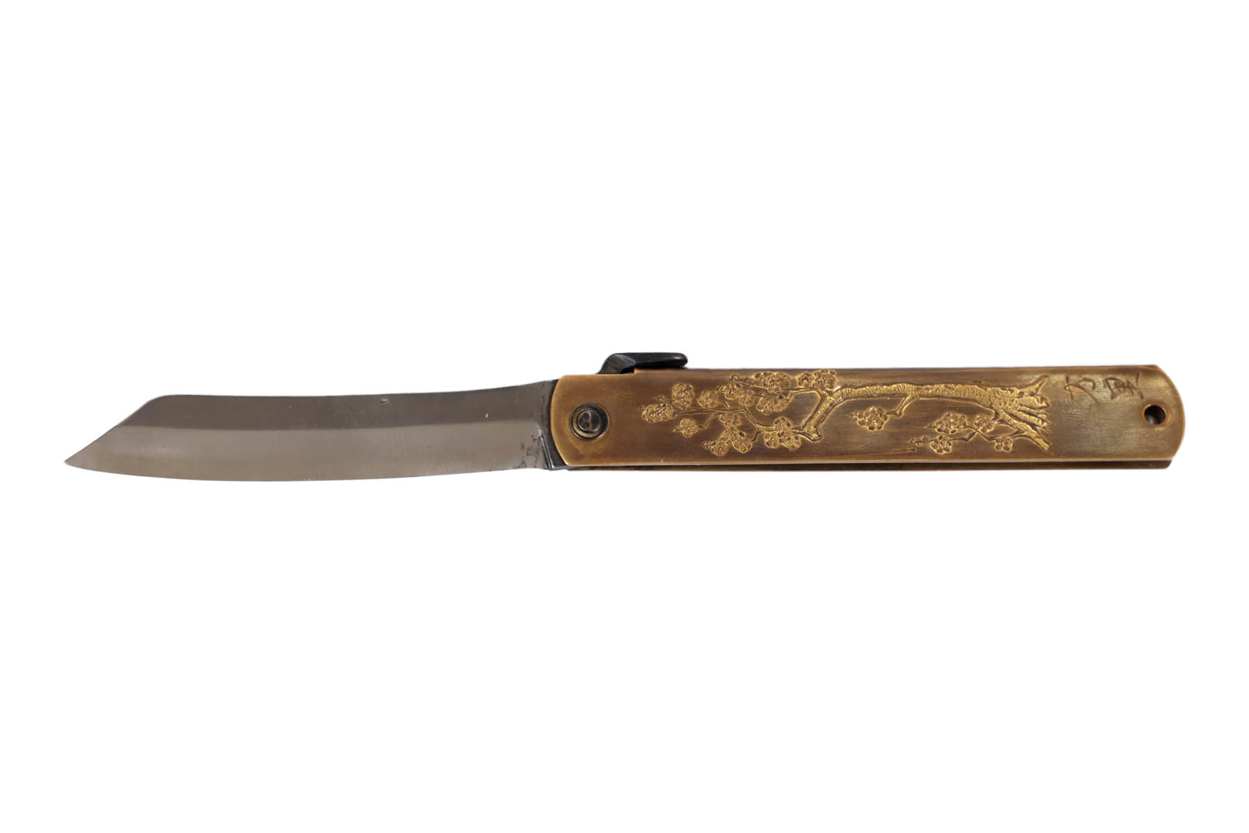 Couteau japonais Higonokami gravé par Mali Irié - Prunier