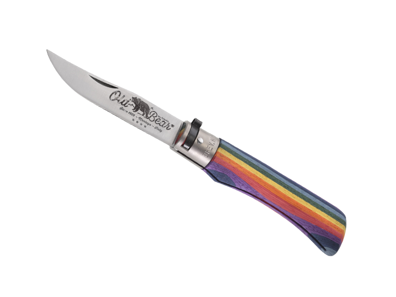 Couteau Old Bear Rainbow taille L - manche 12 cm bois d'ayous stratifié multicolore