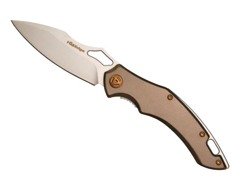 Couteau FOX EDGE Sparrow - lame à trou acier sablé- manche 11 cm aluminium anodisé bronze