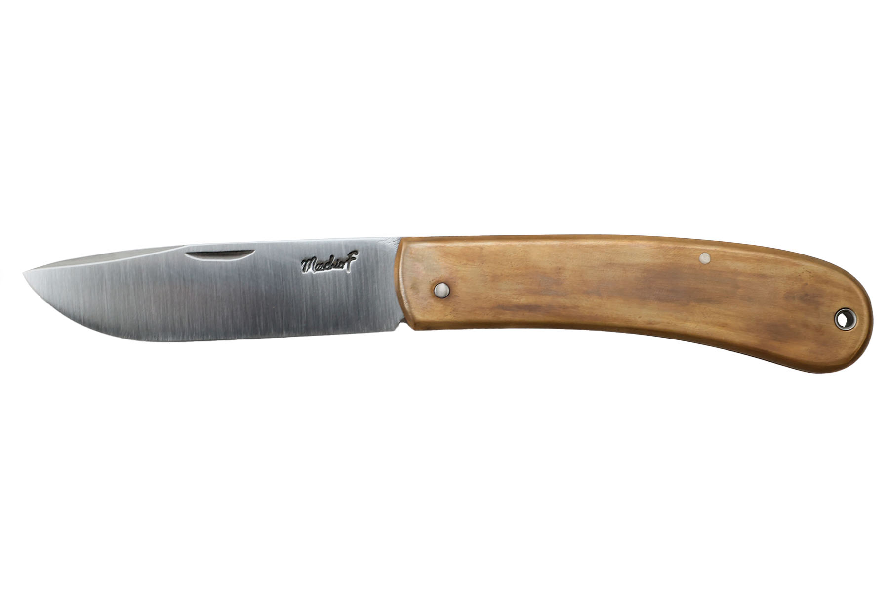 Couteau artisanal "le Cran carré" de Fréderic Maschio - laiton patiné
