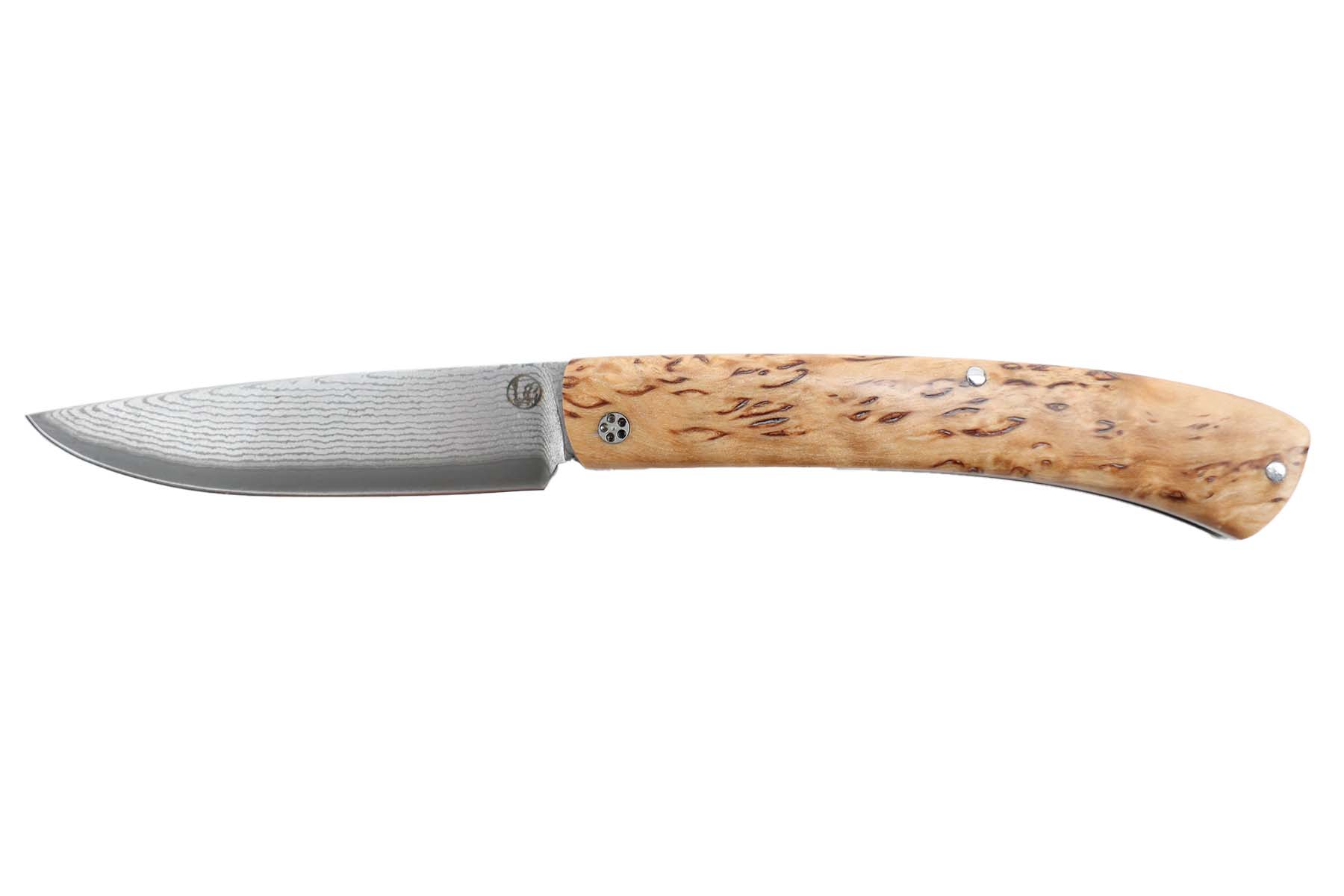 Couteau pliant artisanal "Le Pastellier" de Thomas  Fronteau - bouleau madré stabilisé