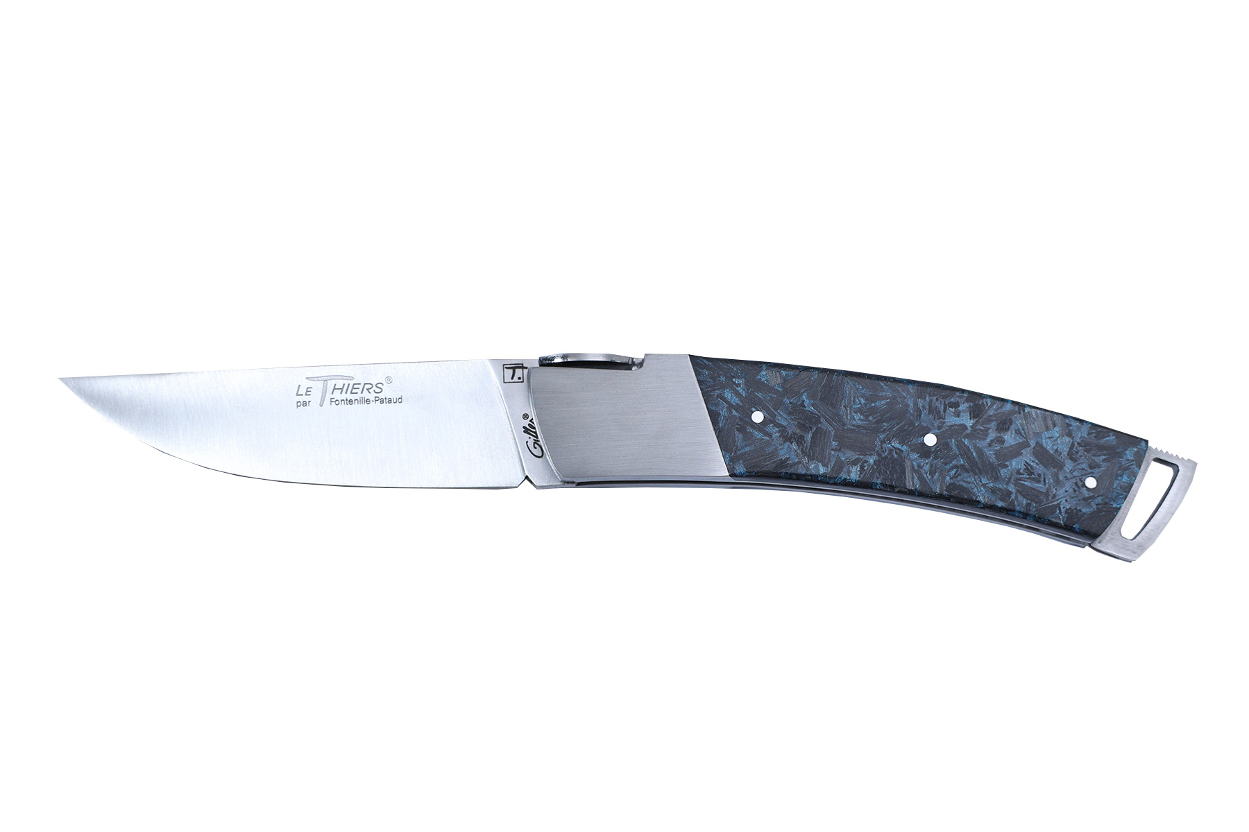 Couteau Le Thiers Gilles Gentleman Fontenille Pataud - manche 12 cm -Paillette bleu
