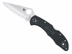 Couteau pliant Spyderco Delica 4 noir à dents - manche 11 cm nylon/fibre de verre noir