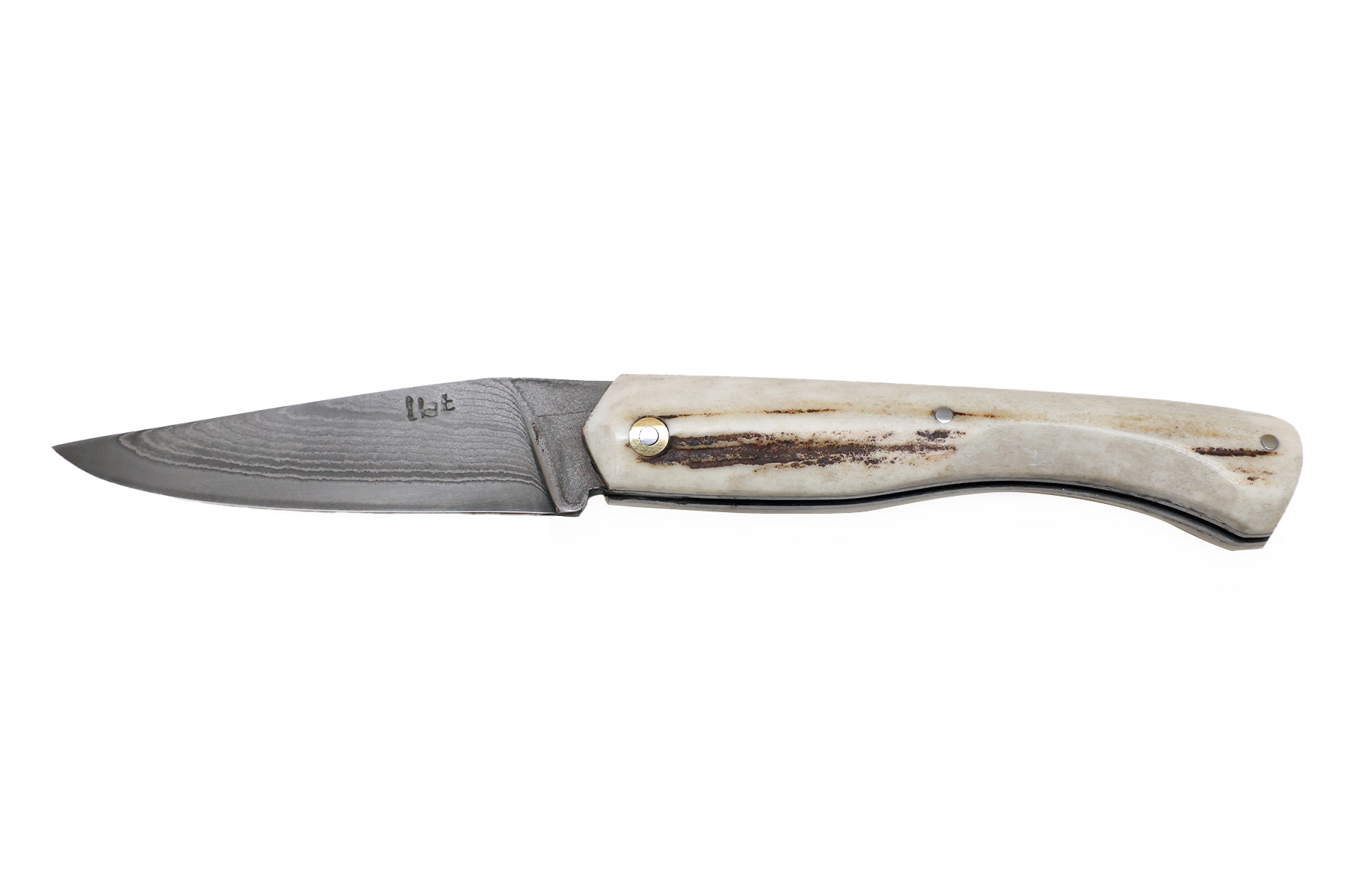 Couteau pliant le "Boulary" par la coutellerie la Bonne Trempe -  bois de cerf - Suminagashi