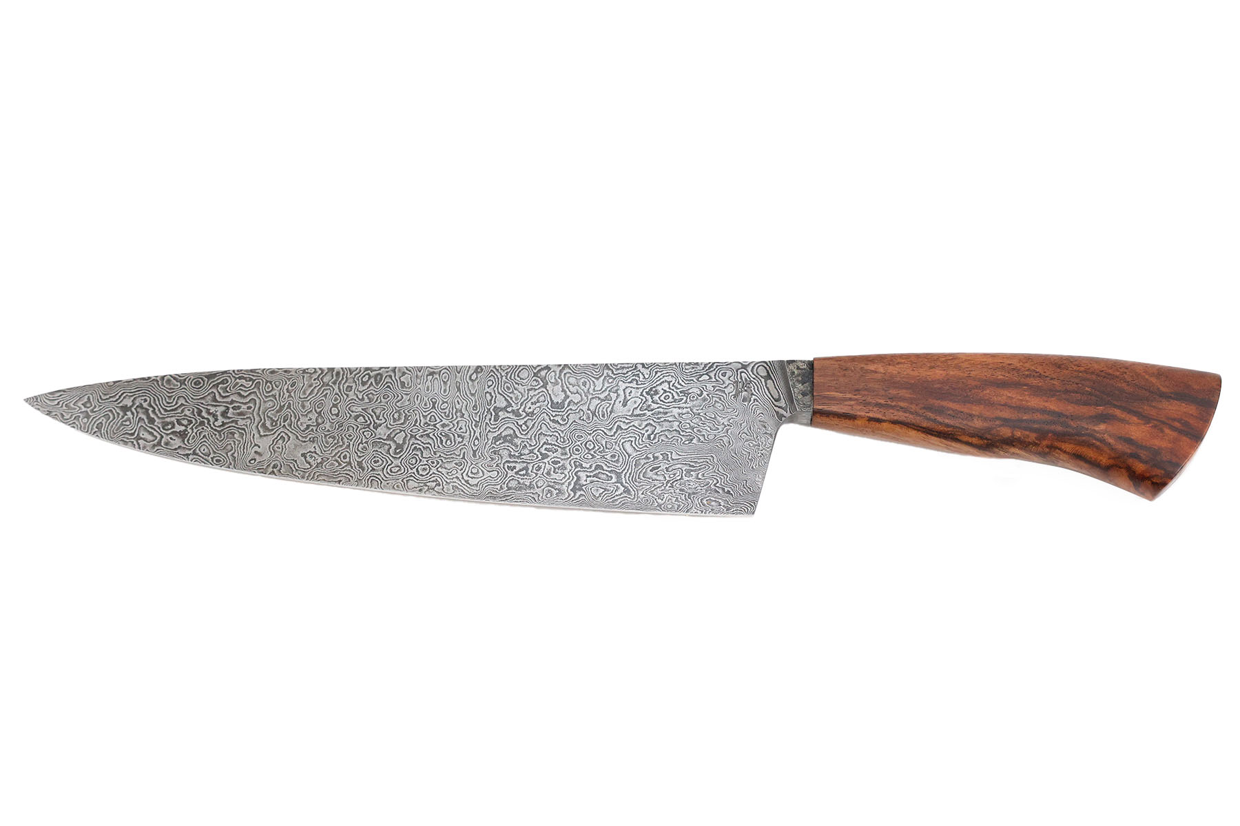 Couteau de cuisine artisanal par "Hugo Milesi", modèle Chef en damas - Noyer