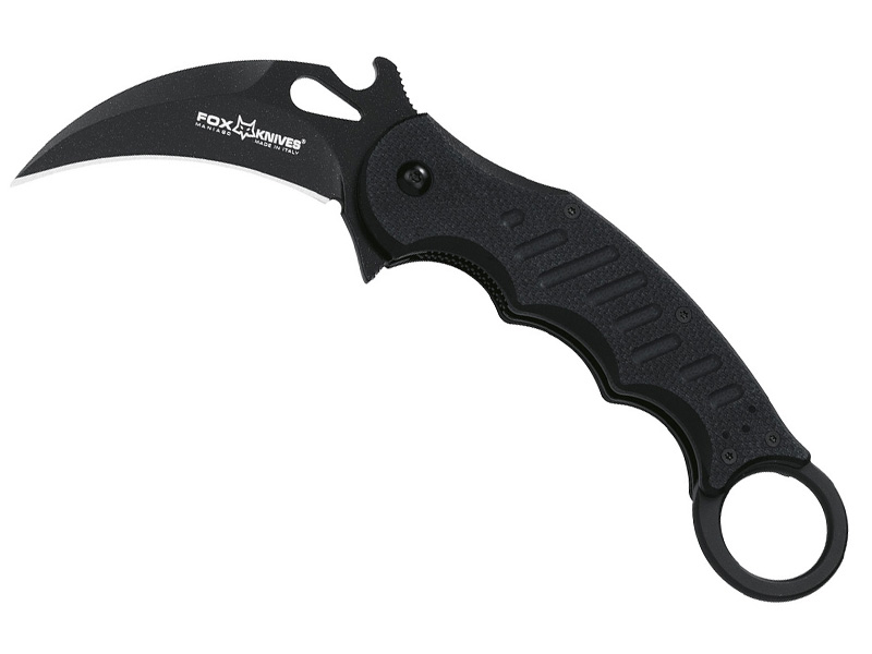 Couteau Fox Karambit - manche 11,5 cm (13,5 cm avec anneau) G10 noir