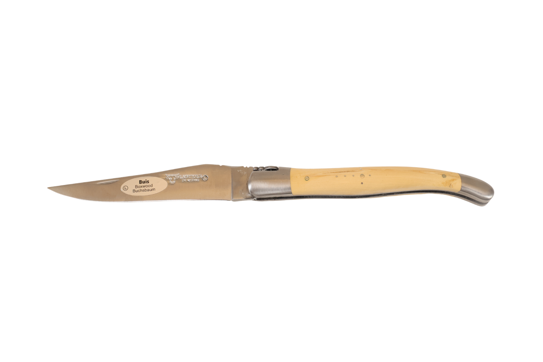Couteau Laguiole en Aubrac 12 cm - double mitres manche en Buis - Ressort forgé