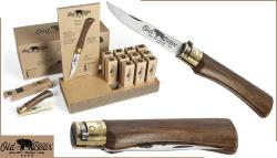 Présentoir complet de 12 couteaux Old Bear en noyer + 1 couteau offert