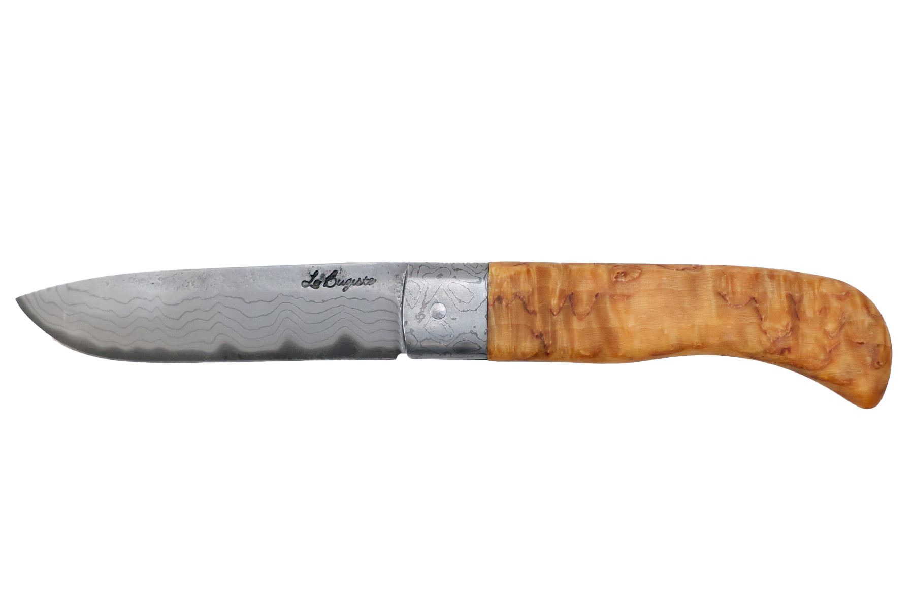 Couteau pliant artisanal de Frédéric Maschio "Le Bugiste" Damas - bouleau