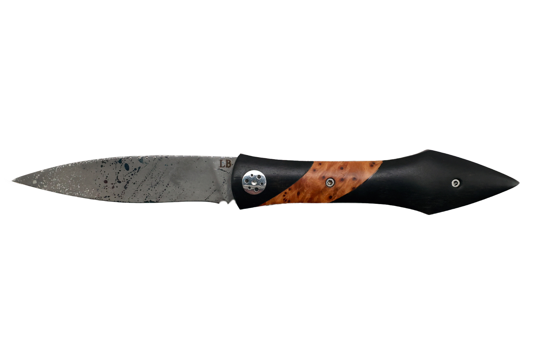 Couteau pliant artisanal "L'Oegopsyde" par Laraud Blade - ébène et loupe de Thuya