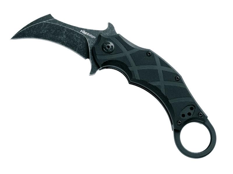 Couteau FOX EDGE Karambit The Claw - lame Hawkbill acier revêtement Idroglider finition blackwash - manche 10