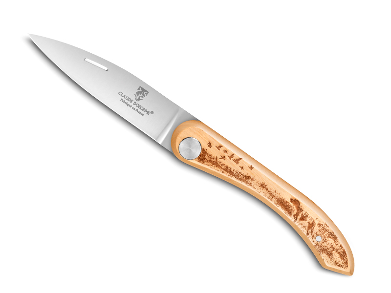 Couteau Capucin C. Dozorme - manche 12.5 cm buis scène de chasse