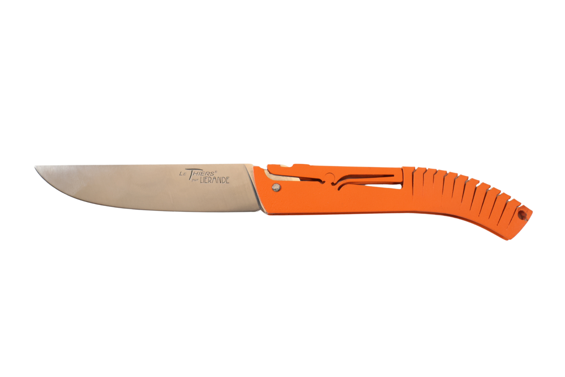 Couteau Le Thiers par Liérande - lame acier 14C28N - manche résine époxy orange