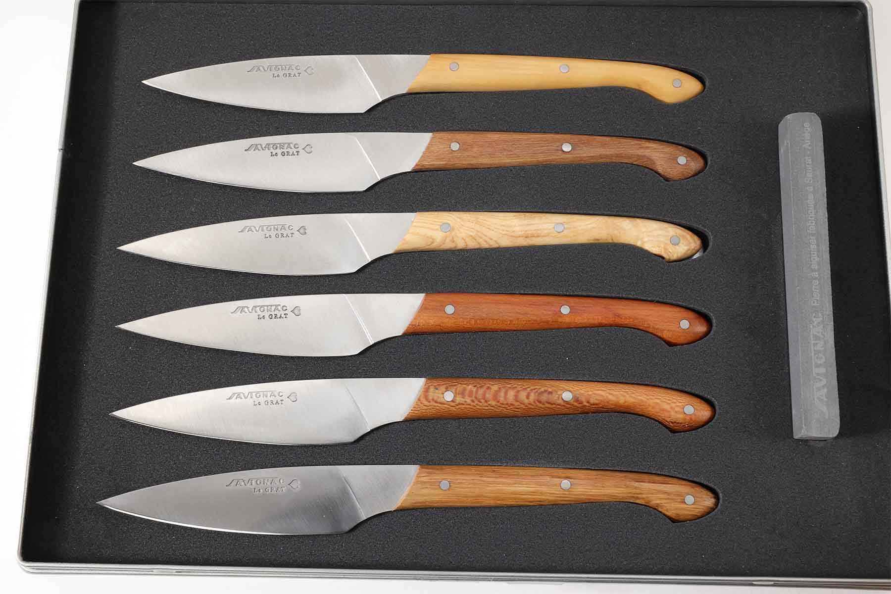 Coffret de 6 couteaux par Savignac -Le Grat 21cm - Bois Assortis