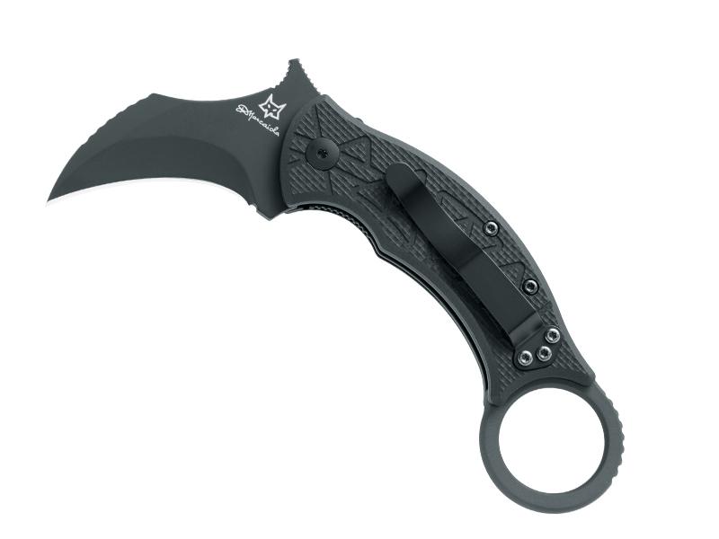 Couteau pliant Fox Karambit Tribal K all black - manche 7 cm G10 noir