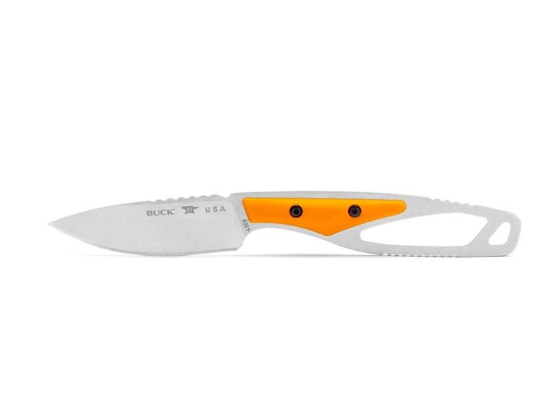 Couteau plat Buck Paklite 2.0- lame fixe 7 cm - manche à trou et plaquettes nylon orange