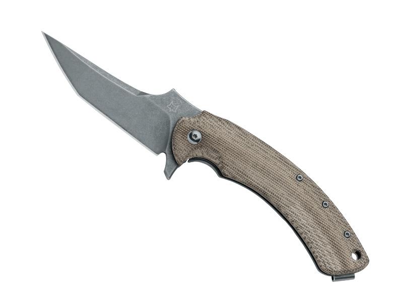 Couteau pliant FOX GECO - manche 11,5 cm micarta vert/marron au recto et titanium au verso