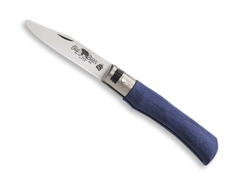 Couteau Old Bear junior Taille S - manche 10 cm bois d'ayous stratifié bleu