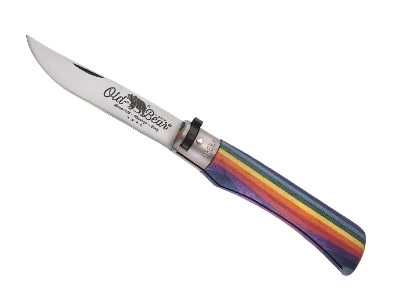 Couteau Pliant Old Bear Rainbow taille XL - manche 13 cm bois d'ayous stratifié multicolore