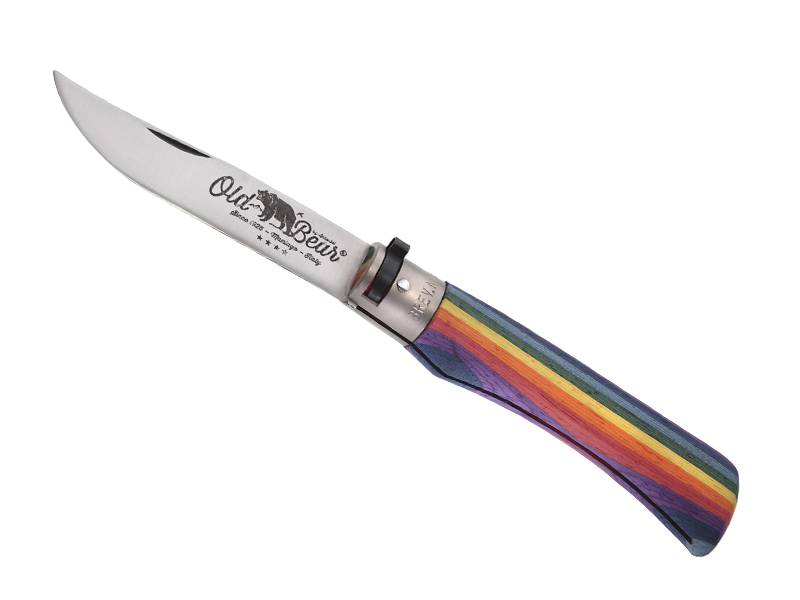 Couteau Old Bear Rainbow taille XL - manche 13 cm bois d'ayous stratifié multicolore