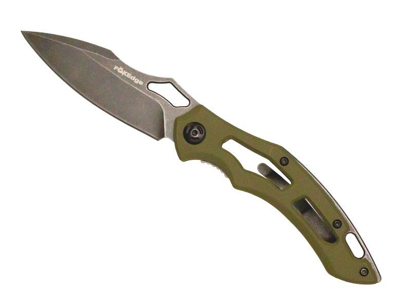 Couteau FOX EDGE Sparrow - lame à trou acier - manche 11 cm G10 vert