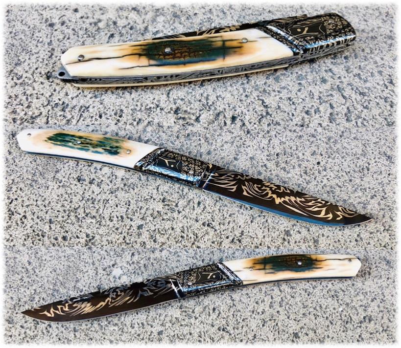 COUTEAU PLIANT ARTISANAL DE JP VEYSSEYRE - MAMMOUTH - DAMAS