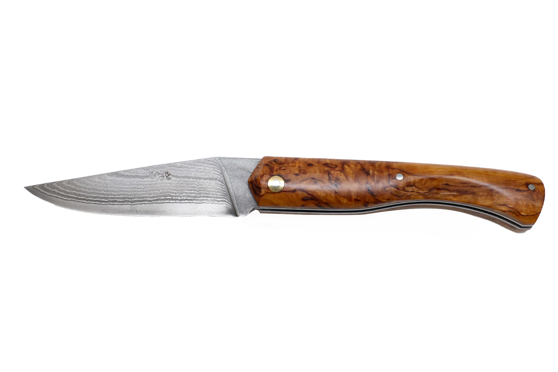 Couteau pliant "Boulary" par la coutellerie la Bonne Trempe -  olivier stabilisée - Suminagashi
