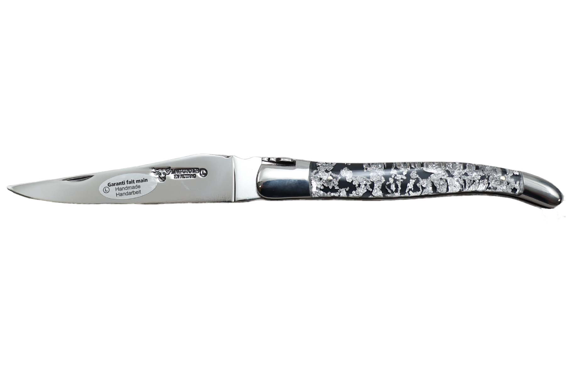 Couteau  Laguiole en Aubrac 12 cm - Pailletté argent 2 mitres