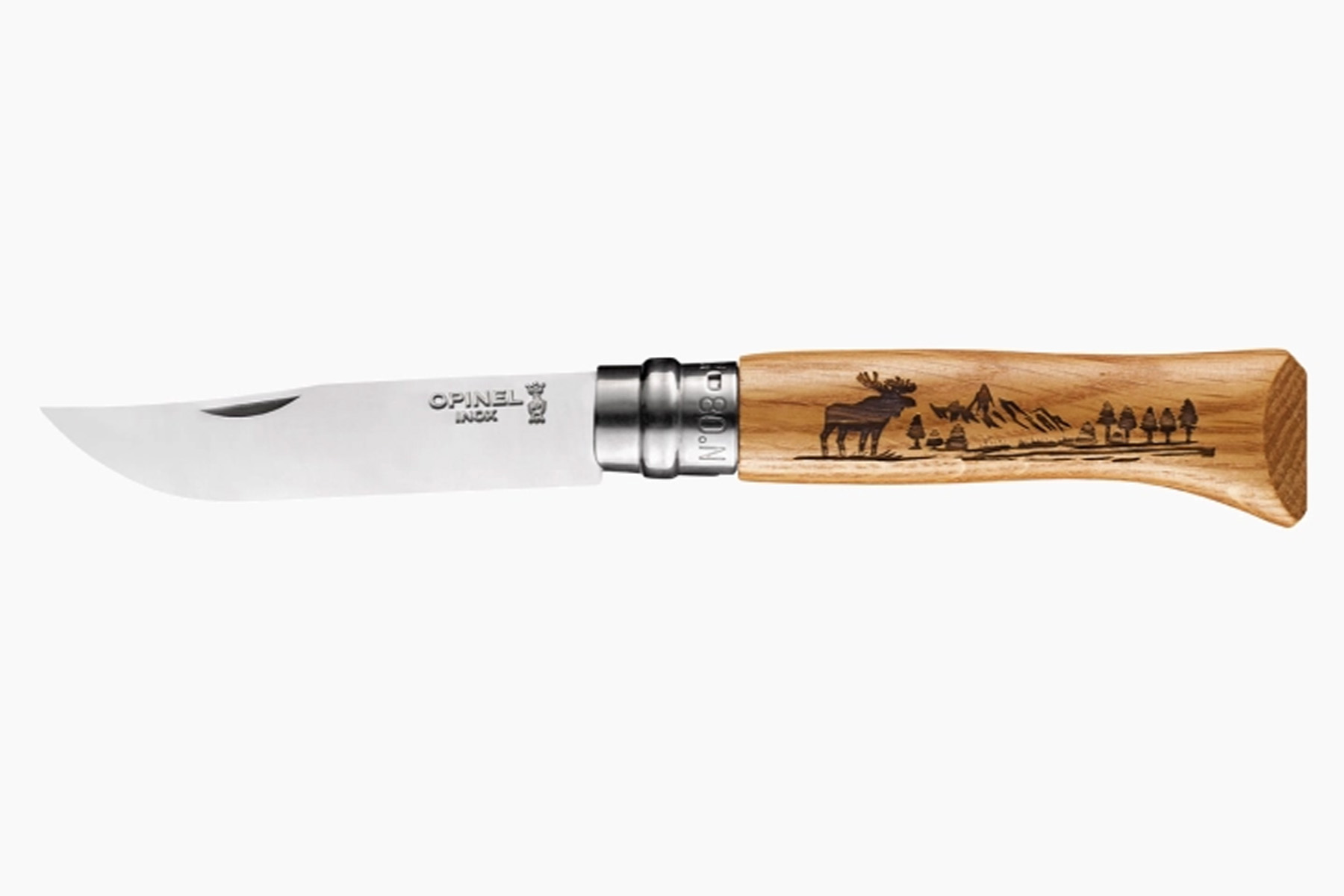 Couteau pliant Opinel n°8 animalia manche en chêne america motif Elan